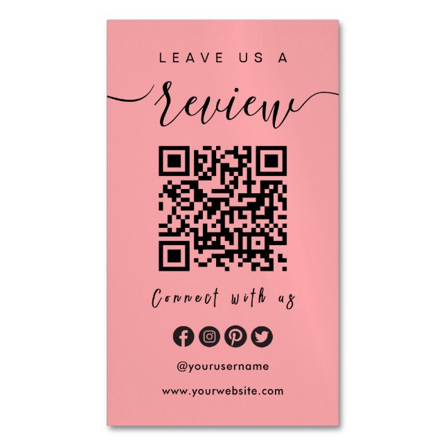 Connect With Us QR Code | Leave Us A Review Script Business Card Magnet (Front Vertical)