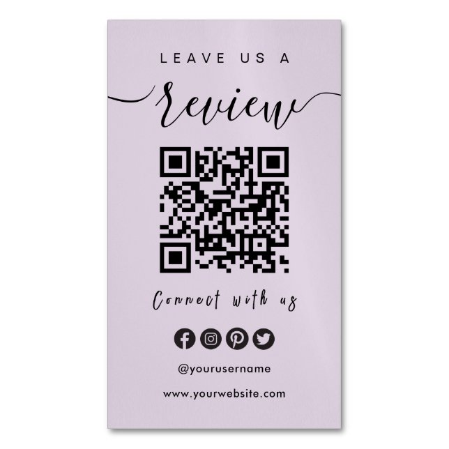 Connect With Us QR Code | Leave Us A Review Script Business Card Magnet (Front Vertical)