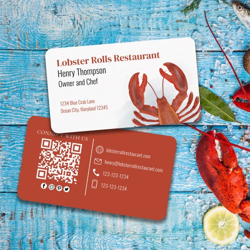 Connect With Us  QR Code Lobster Coastal Sea Business Card