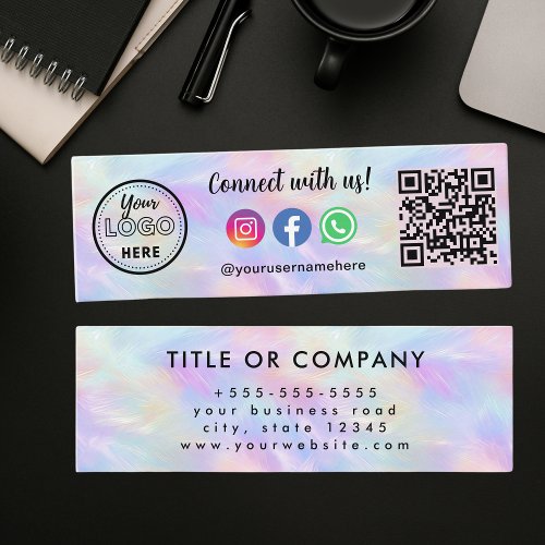 Connect With Us Qr Code Logo Iridescent Opal Mini Business Card