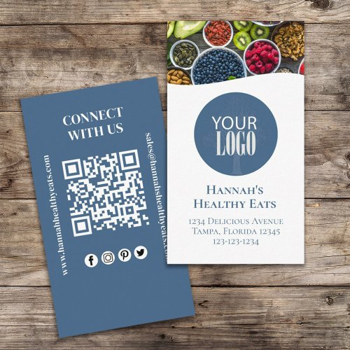 Connect With Us  QR Code Logo Modern Photo Blue  Business Card