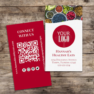 Connect With Us   QR Code Logo Modern Photo Red Business Card