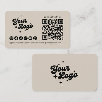 Connect With Us Qr Code Logo Social Media Beige Business Card