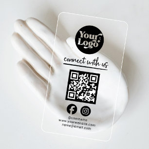 Connect With Us QR Code Logo Social Media Clear Business Cards
