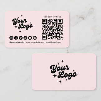 Connect With Us Qr Code Logo Social Media Pink Business Card