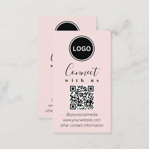 Connect with us  QR code Modern Blush Pink Business Card
