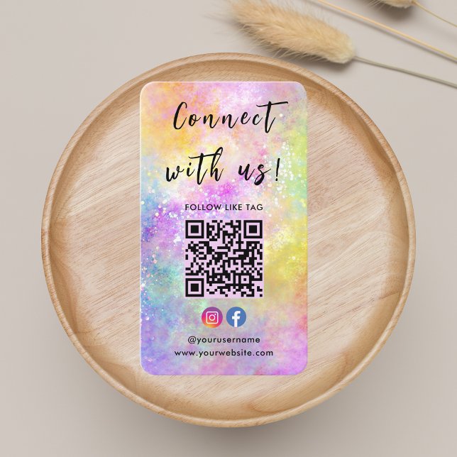 Connect With Us QR Code Modern Holo Opal Stylish Business Card (Creator Uploaded)