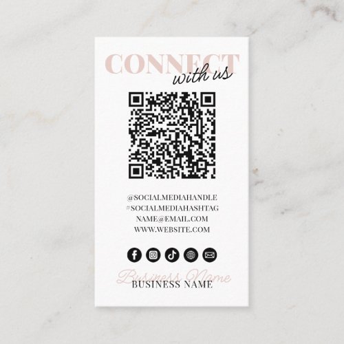 Connect with Us QR Code Modern Pink Script Company Business Card