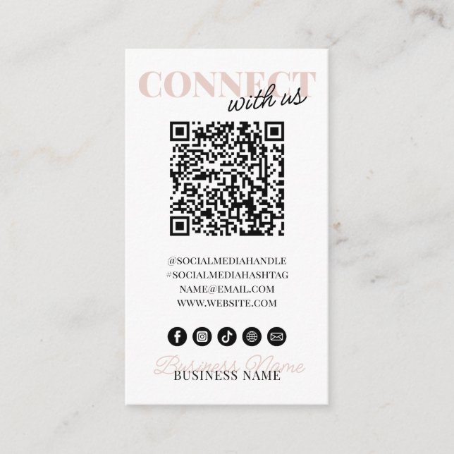 Connect with Us QR Code Modern Pink Script Company Enclosure Card (Front)