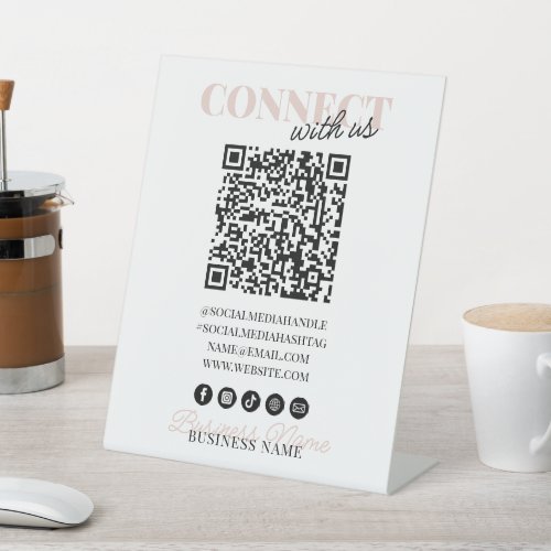 Connect with Us QR Code Modern Pink Script Company Pedestal Sign