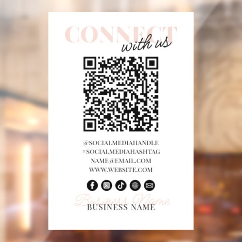 Connect with Us QR Code Modern Pink Script Company Window Cling