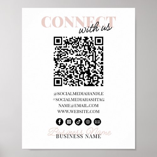 Connect with Us QR Code Pink Script Business Name Poster