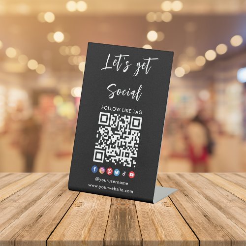 Connect With Us Qr Code Professional Black Pedestal Sign