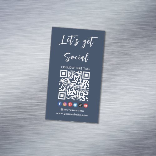 Connect With Us Qr Code Professional Blue Navy Business Card Magnet