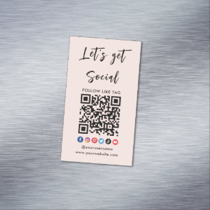 Connect With Us Qr Code Professional Blush Pink Business Card Magnet