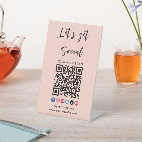 Connect With Us Qr Code Professional Blush Pink Pedestal Sign