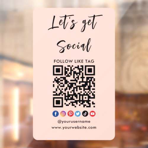 Connect With Us Qr Code Professional Blush Pink Window Cling