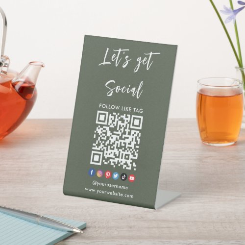 Connect With Us Qr Code Professional Forest Green Pedestal Sign