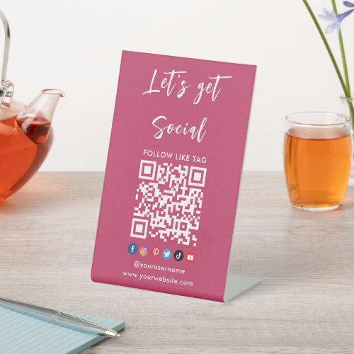 Connect With Us Qr Code Professional Hot Pink Pedestal Sign