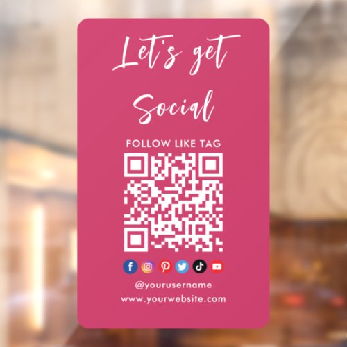 Connect With Us Qr Code Professional Hot Pink Window Cling