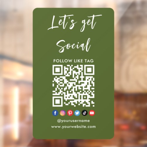 Connect With Us Qr Code Professional Moss Green Window Cling