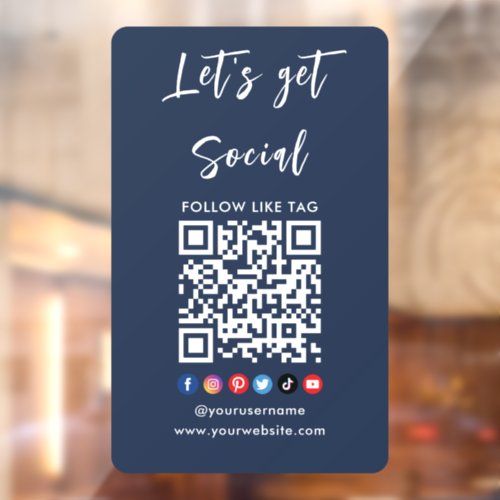 Connect With Us Qr Code Professional Navy Blue Window Cling