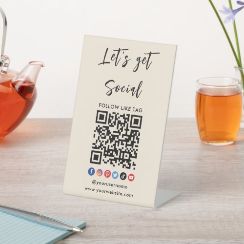 Connect With Us Qr Code Professional Trendy Boho Pedestal Sign