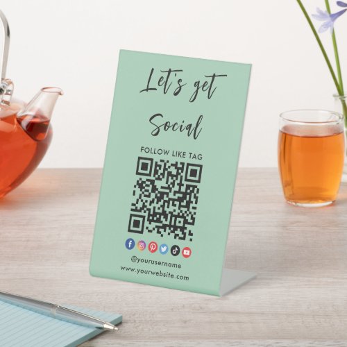 Connect With Us Qr Code Professional Trendy Green Pedestal Sign