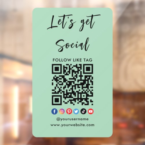 Connect With Us Qr Code Professional Trendy Green Window Cling