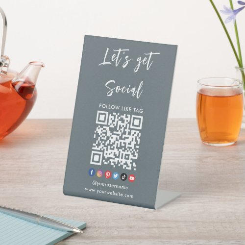 Connect With Us Qr Code Professional Trendy Grey Pedestal Sign