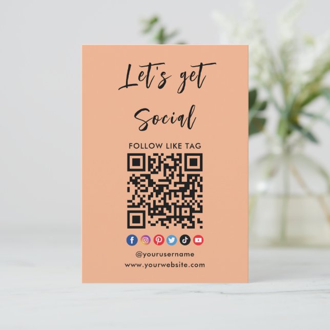Connect With Us Qr Code Professional Trendy Orange Invitation (Standing Front)