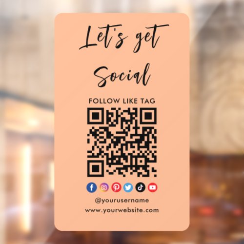 Connect With Us Qr Code Professional Trendy Orange Window Cling