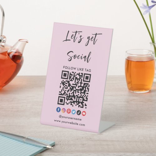 Connect With Us Qr Code Professional Trendy Pink Pedestal Sign