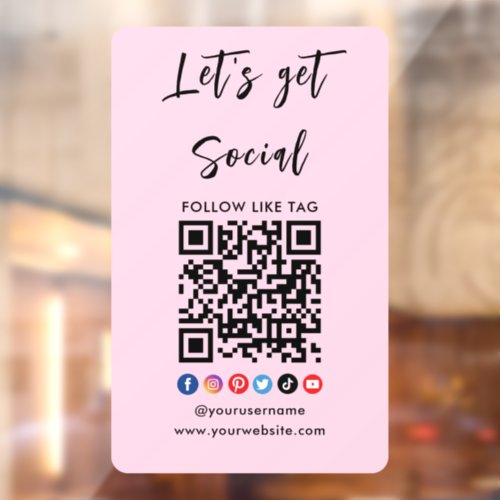 Connect With Us Qr Code Professional Trendy Pink Window Cling