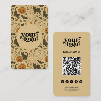 Connect With Us QR Code Retro Spooky Halloween Business Card
