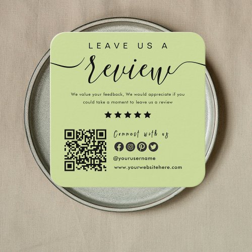 Connect With Us QR Code Review Us Lime Green Square Business Card