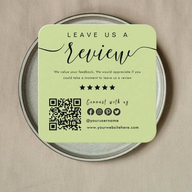 Connect With Us QR Code Review Us Lime Green Square Business Card (Creator Uploaded)