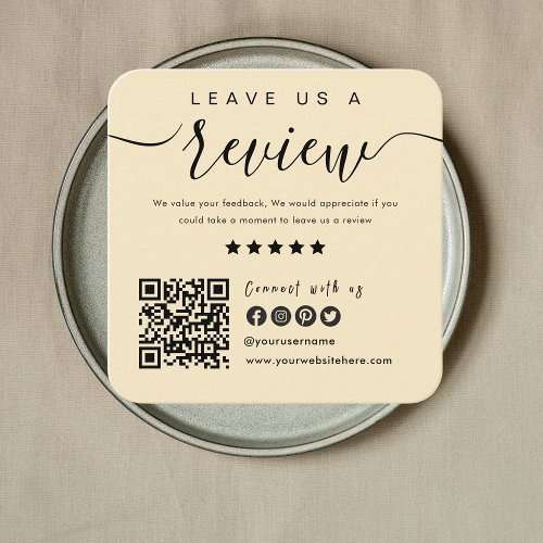 Connect With Us QR Code Review Us Soft Groovy Square Business Card