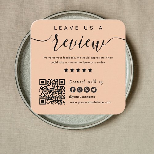 Connect With Us QR Code Review Us Soft Orange Square Business Card