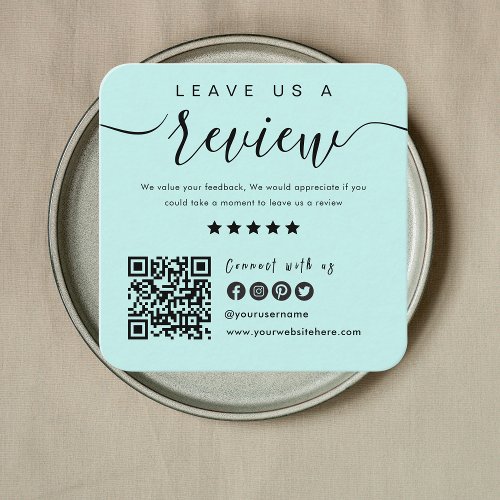 Connect With Us QR Code Review Us Tropical Blue Square Business Card