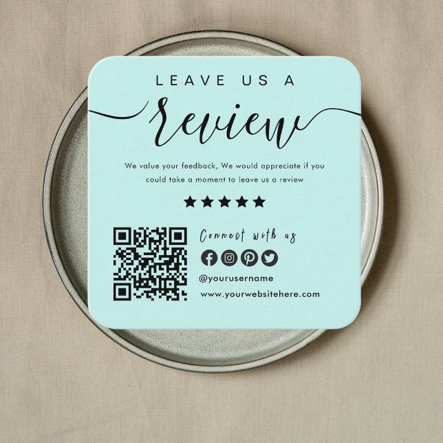 Connect With Us QR Code Review Us Tropical Blue Square Business Card (Creator Uploaded)