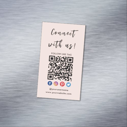 Connect With Us Qr Code Social Media Blush Pink Business Card Magnet