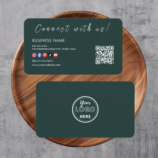 Connect with us Qr Code Social Media Dark Green Business Card