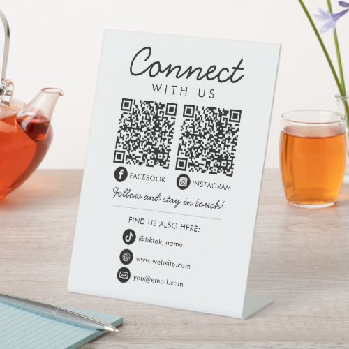 Connect with Us QR Code Social Media Follow Us Pedestal Sign