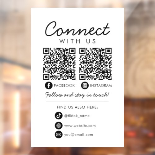 Connect with Us QR Code Social Media Follow Us Window Cling