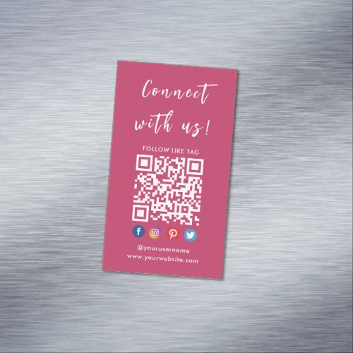 Connect With Us Qr Code Social Media Hot Pink Business Card Magnet