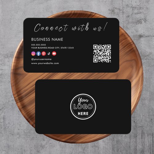 Connect with us Qr Code Social Media Logo Black Business Card