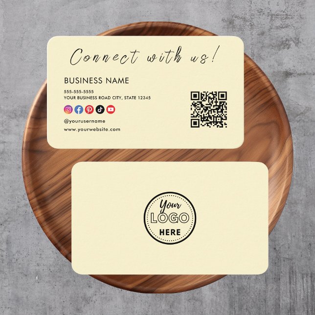 Connect with us Qr Code Social Media Logo Groovy Business Card (Creator Uploaded)