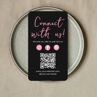 Connect With Us QR Code Social Media Logo Pink Business Card