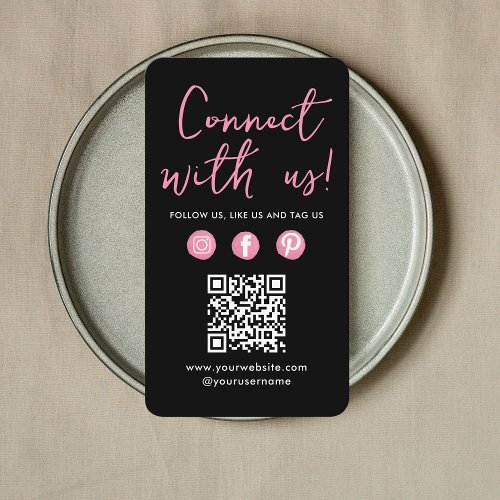 Connect With Us QR Code Social Media Logo Pink Business Card